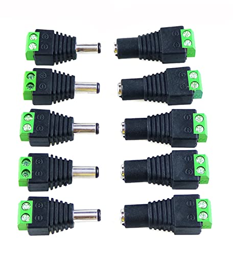 10 Stück 5,5 mm x 2,1 mm Männlich und Weiblich DC-Stecker Buchse Netzadapter für CCTV-Kamera, LED-Leiste leuchtet Adapter Plug Jack Adapter Connector (5 x DC Buchse, 5 x DC Stecker)