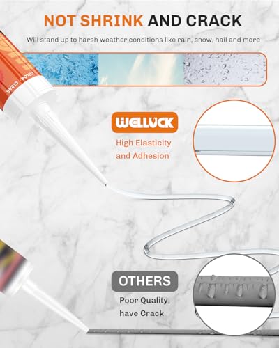 Image of WELLUCK Clear Silicone Caulk, 100% Waterproof Silicone Sealant Adhesive Caulking,for RV, Kitchen,Bathroom, Window, Door, Glass,10.2FL.OZ /300ML (1Pack)