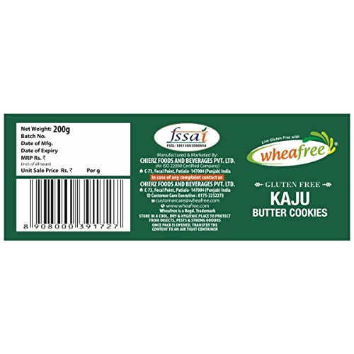Image of Wheafree Gluten Free Kaju Butter Cookies 200g | No Maida | Tasty, Crunchy and Flavoured Cookies | Best Teatime Snacks |
