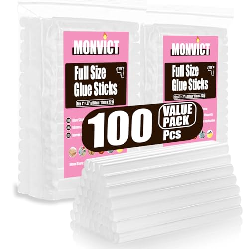 MONVICT 100 Pack Full Size Hot Melt Glue Sticks (2.2 lb, Clear)