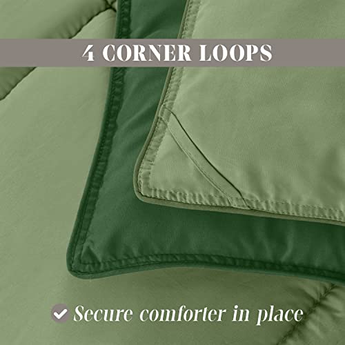 Image of Elegant Comfort 3-Piece Reversible Comforter Set, All Season Cozy, Soft Down Alternative, Quilted - Box Stitched - Duvet Insert with 4 Corner Tabs, Comforter with Shams, Twin XL, Hunter Green /Sage