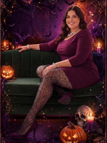 Image of Geyoga 6 Pcs Halloween Plus Size Fishnets Tights for Women