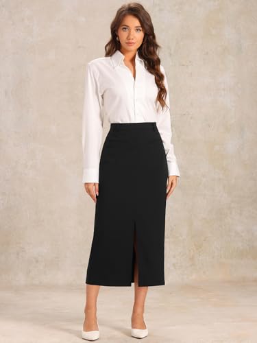 Allegra K Pencil Skirt for Women's High Waist Work Office Slit Midi Skirts4