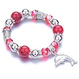 ADGJL Armband Perlen, 7 Chakra Naturstein Elastische Armreif Perle Stretch Rot Magnesit Armbänder Marine Thema Schmuck Delphin Tier Anhänger Frauen Männer Paar Geschenk