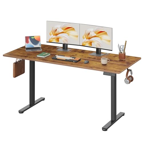 DEVAISE 63 Inch Electric Standing Desk, 3 Adjustable Height Stand up Desk for Home Office, Ergonomic Sit to Stand Desk with LED Touchscreen, Hook, 3 Memory Preset Computer Desk (Rustic Brown)