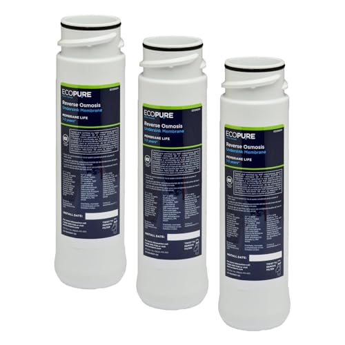 Image of EcoPure ECOROM Reverse Osmosis Membrane Replacement-Fits ECOP30 & Select Kenmore & Brita RO Systems-NSF-Certified Stage 2 Filter-Reduces TDS,Lead,Chlorine & More-1-3Year Life-Easy Changes,(Pack of 3)