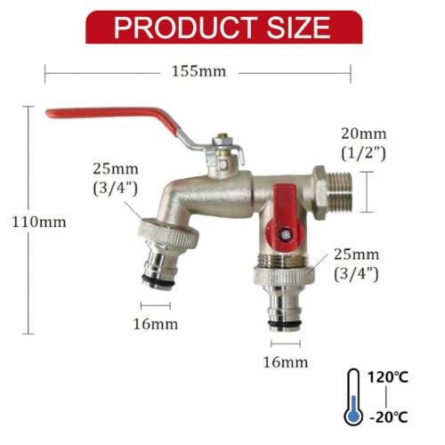 Image of Water Tap 1 /2 Inch, Two Way Zinc Alloy Garden Tap with Dual Outlet