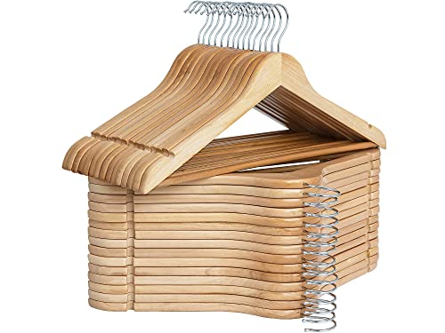 StorageWorks Wooden Hangers 30 Pack, Wood Coat Hanger for Coats, Shirts, Jackets, Pants, Suits, Natural Wood Color