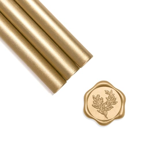 UNIQOOO Glue Gun Sealing Wax Sticks for Wax Seal Stamp - Prosecco Metallic Light Gold Great for Wedding Invitation Card Envelope Snail Mail Wine Package Christmas Gift Ideas Pack of 8
