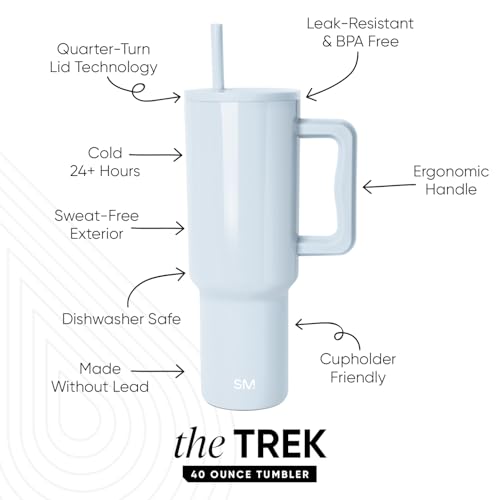 Image of Simple Modern 40 oz Trek Tumbler with Handle and Straw Lid | Cup Holder Friendly Insulated Stainless Steel Travel Mug | Ice Melt