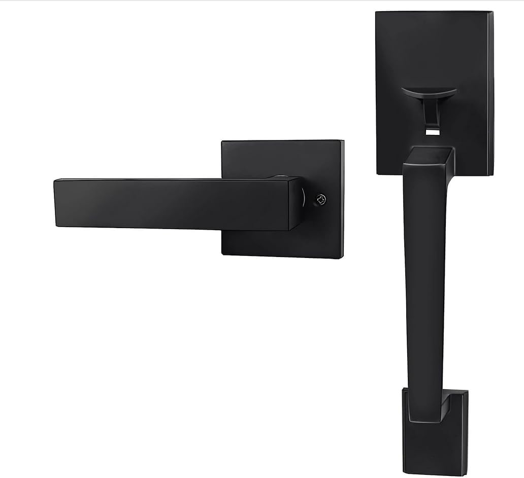 Contemporary Black Door Handle Set with Deadbolt - Lever Handle, 12 inches by 4 inches