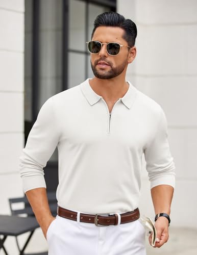 COOFANDY Mens Quarter Zip Polo Sweater Long Sleeve Knit Polo Shirts Casual Lightweight Dress Pullover4