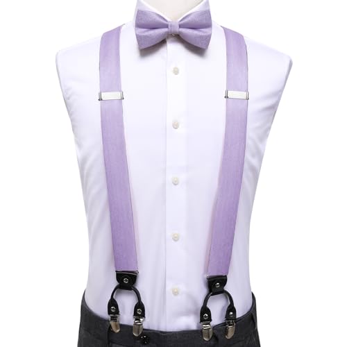 Image of Dubulle Suspender and Bow Tie for Men Paisley Solid Mens Suit Braces Pretied Bowtie and Handkerchief Cufflinks Formal Wedding