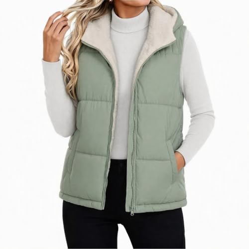 Puffer Vest Women Hooded Fleece Quilted Sleeveless Jacket Warm Fall Winter - image 2