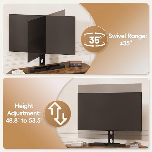 Image of Corner TV Stand Entertainment Center with Mount for Living Room, 32-65 inch TV | TV Console with Led Lights & Power Outlet, Height Adjustable Swivel TV Cabinet with Open Storage Shelf for Bedroom, Brown