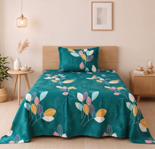 Image of BSB HOME 210 TC Cotton Feel Single Bedsheet with 1 Pillow Cover, Soft & Breathable Floral Printed Bed Sheet, Fade Resistant, Bedding for Home & Bedroom, 60 x 90 Inches (152 x 229 cm) (Multicolor)