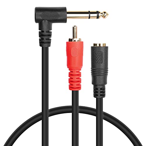 GINTOOYUN 6,35 mm maschio ad angolo retto a spina RCA + 3,5 mm maschio audio 6,35 mm doppio canale 90 gradi maschio a RCA maschio + 3,5 mm doppio canale adattatore Y splitter cavo (1,5 FT) (stile 2)