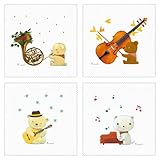 山田和明クリーニングクロス4柄セット メガネ拭き レンズクリーナー かわいい 動物 楽器柄 絵本作家 イラストレーター (イラスト1)