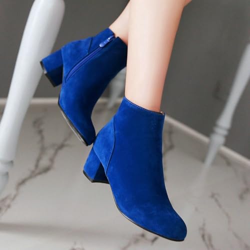 DINTAHA Suede Ankle Boots Chunky Low Heel Booties Round Toe Side Zip Up Fall Boots 5