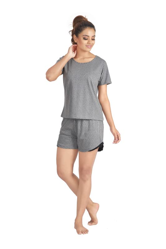 Women's Cotton Soft Fabric Printed Top & Shorts Night Set | Daily Use | Comfortable | Short Sleeves Round Top & Shorts Night Wear Set for Womens & Girls