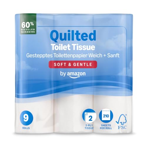 by Amazon Papel Higiénico Suave, 2 Capas, 9 Rollos (1 Paquete de 9), 210 Hojas por Rollo, Certificado FSC