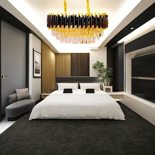 Image of DREAMY DESIGNS Chandelier Lights for Ceiling Black Gold 600mm Oval K9 Crystal Chandeliers for Living Room Light Fixture 3 Mode LED Light Plate for Hall Modern Jhumar Designer Bedroom Dining Room