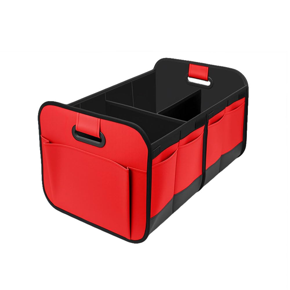 PJTZQHN Car Boot Oganiser for Kia EV2 2026, Large-Capacity Auto Foldable Trunk Collapsible Multi Compartments Sturdy Car Accessories,Red
