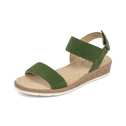 Image of VJH confort Women's Flat Sandals Open Toe Elastic Ankle Strap Slip on Comfy Low Wedge Sandals