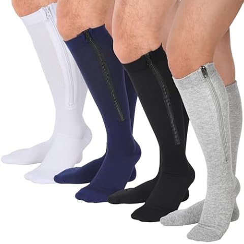 Tarpop 4 Pairs Men Zipper Compression Socks Colorful 20-30mmhg Compression Stockings with Zipper for Men Women Swelling Edema (L/XL) Cover