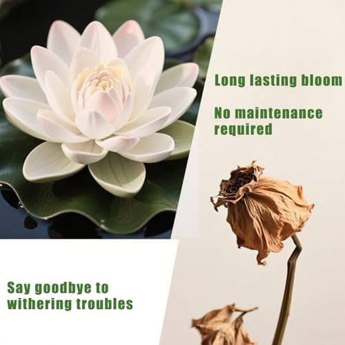 AHEJIOO 13 Stück Schwimmende Künstliche Seerosen mit Realistischen Lotusblättern, 8 Farben, Durchmesser 10 cm – Seerosen künstlich, Seerose Miniteich für Aquarium, Garten & Teich