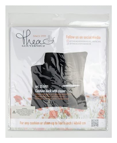 Image of Thea Gouverneur Cushion Back Kit with Zipper - Black - for Any 16x16 Inch (40x40cm) Cushion- Cross Stitch Creations - Embroidery - Embroidery Kit for Adults - 23.5901