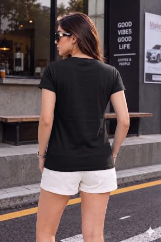 Image of Preneum Women's Graphic Printed T-Shirt, Round Neck Half Sleeve Casual Slim Fit Cotton Blend Tee, College, Office & Travel