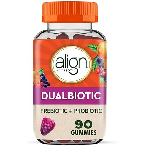 Align DualBiotic, Prebiotic + Probiotic for Women and Men, Help Nourish and Add Good Bacteria for Digestive Support, Natural Fruit Flavors, 90 Gummies Cover