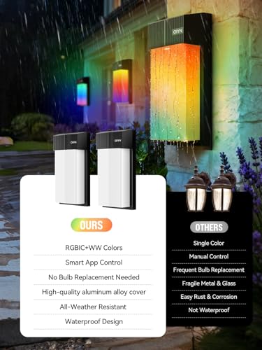 Image of OIYN Outdoor Wall Light, Smart RGBICWW Porch Lights Outdoor, 1500LM Modern Wall Sconce with 30+ Scene Modes, Remote & APP Control, IP65 Waterproof Color-Changing DIY for Outdoor Decor, 2 Pack