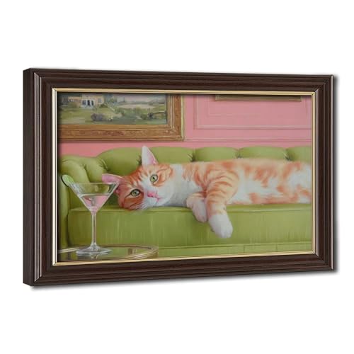 Poster sur toile chat roux Martini déco chambre et bureau vintage 20x30 cm