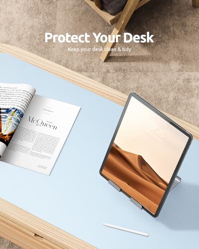 Image of YSAGi Leather Desk Mat, Large Mouse Mat, 60 x 35 cm, Baby Blue