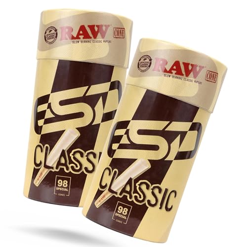 RAW Cones Classic 98 Special - Slow Burning Pre Rolled Cones - Rolling Papers with Tips & Packing Tubes Included - Pack of 200