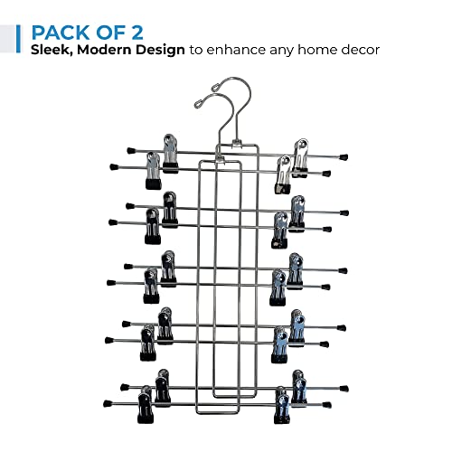 Ustech 5 Tier Clothes Hanger With Clips | Metal Closet Organizer With Non-Slip Rubber Tip | Space-Saving Pant And Scarf Hangers | Ideal For Clothes Storage, Dorm Room & Closet Organization | Pack Of 2 #TOP1
