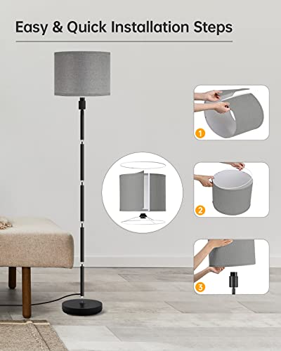 Boostarea Floor Lamp, Standing Lamp, 58" Tall Floor Lamps For Living Room, 15W Bright Dimmable Floor Lamps, On/Off Foot Switch, Simple Modern Floor Lamp For Bedroom, Office, Kitchen -Grey Lampshade #TOP7