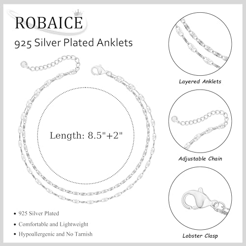 Image of Robaice Ankle Bracelets for Women, Glitter Waterproof Adjustable Anklet for Women, 14K Gold Plated /Sterling Silver Layered Anklets, Summer Beach Anklet Jewelry for Women Gift