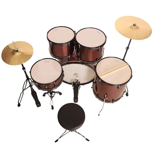 Image of ARCTIC COSMOS 22 inch 5-Piece Acoustic Drum Set for Adults - Full-Size Drum Kit with Cymbals, Hardware, Drumsticks & Throne | Beginner to Professional Acoustic Drum Kit (Red)