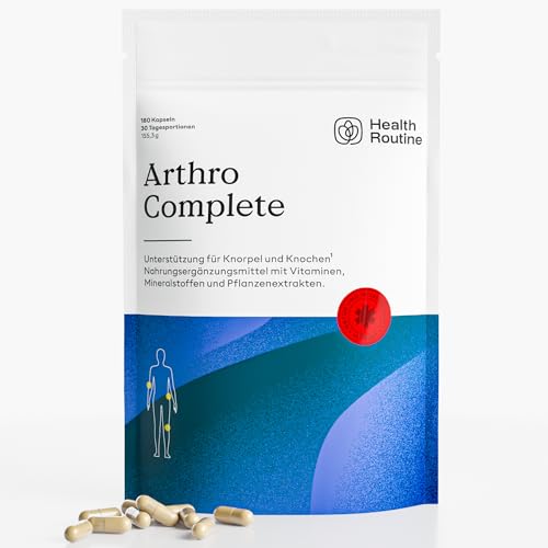 Health Routine Arthro Complete - visoka doza glukozamina i hondroitina - paket od 1 - MSM, kolagen, hijaluronska kiselina, kurkumin i bosvelija - kapsule za zglobove za izgradnju hrskavice, zglobova, kostiju i mobilnost