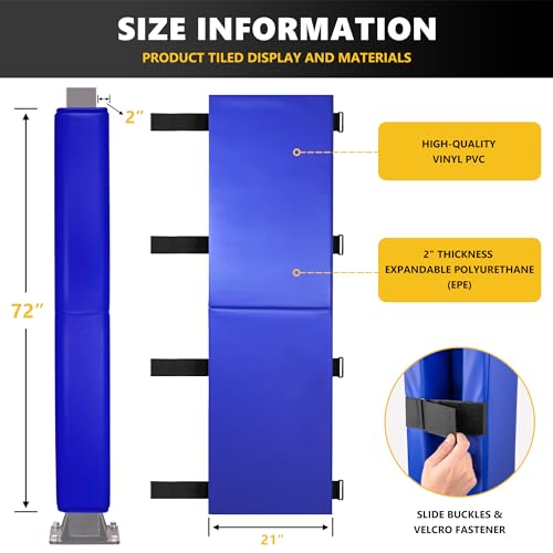 Image of 72 inch Tall Basketball Pole Pads, All-Weather Square Basketball Pole Padding Outdoor, 2 inch Thick Heavy Duty Wrap-Around Protective Pads for Fixed Height & Adjustable Basketball Hoop Poles