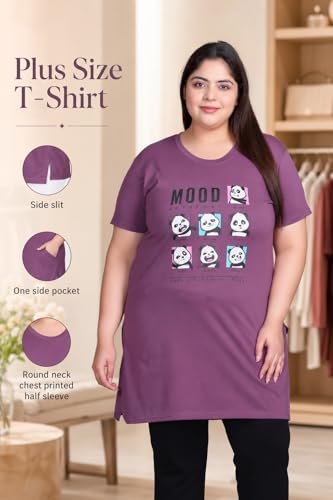 Image of In Love Women's Printed Cotton Plus Size Longline T-Shirt with Pockets | Cotton fabric - soft longline T-shirt with easy plus-size fit