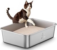 Edelstahl Katzenklo, Große Katzentoilette, XXL Katzentoilette Edelstahl Offen, Metall Katzenklo für Katzen Aller Größen & Kaninchen, Antihaftbeschichtet, Geruchsfrei, Leicht zu Reinigen, 50x35x15cm