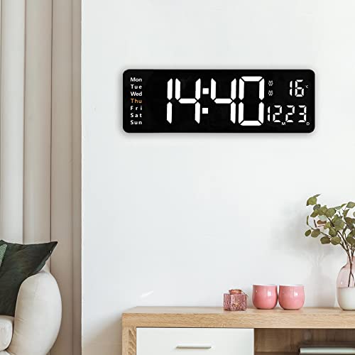 Horloge murale numérique LED blanche avec date température et télécommande
