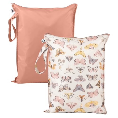 Image of Tiny Twinkle Mess proof Waterproof Wet Dry Bag,2pk Reusable Wet Bags for Swimsuits&Baby Clothes,Leakproof Wet Bag,Waterproof Bag for Travel&Diaper bag,Wet Bags for Baby (Flutter)