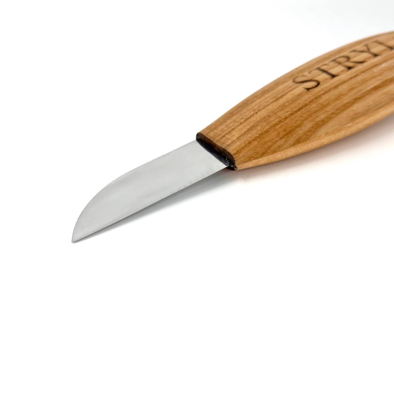 STRYI Cuchillo profesional para tallar 50 mm – Cuchillo Sloyd forjado a mano de acero al carbono – Para tallado en madera, figuras, cucharas y relieves – Mango ergonómico de madera de roble