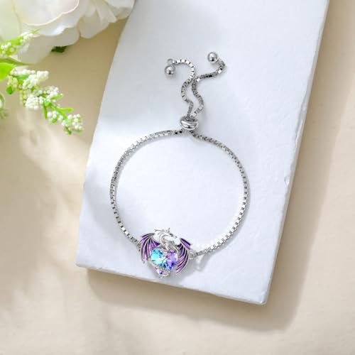 Dragon Bracelet for Women Sterling Silver Dragon Bracelet with Purple Heart Crystal Jewelry Gift for Women3