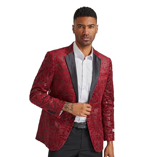 STACY ADAMS Men's Classic Modern Blazer Jacket – Slim Fit Paisley with Satin Notch Lapel Tailored Jacket Only4